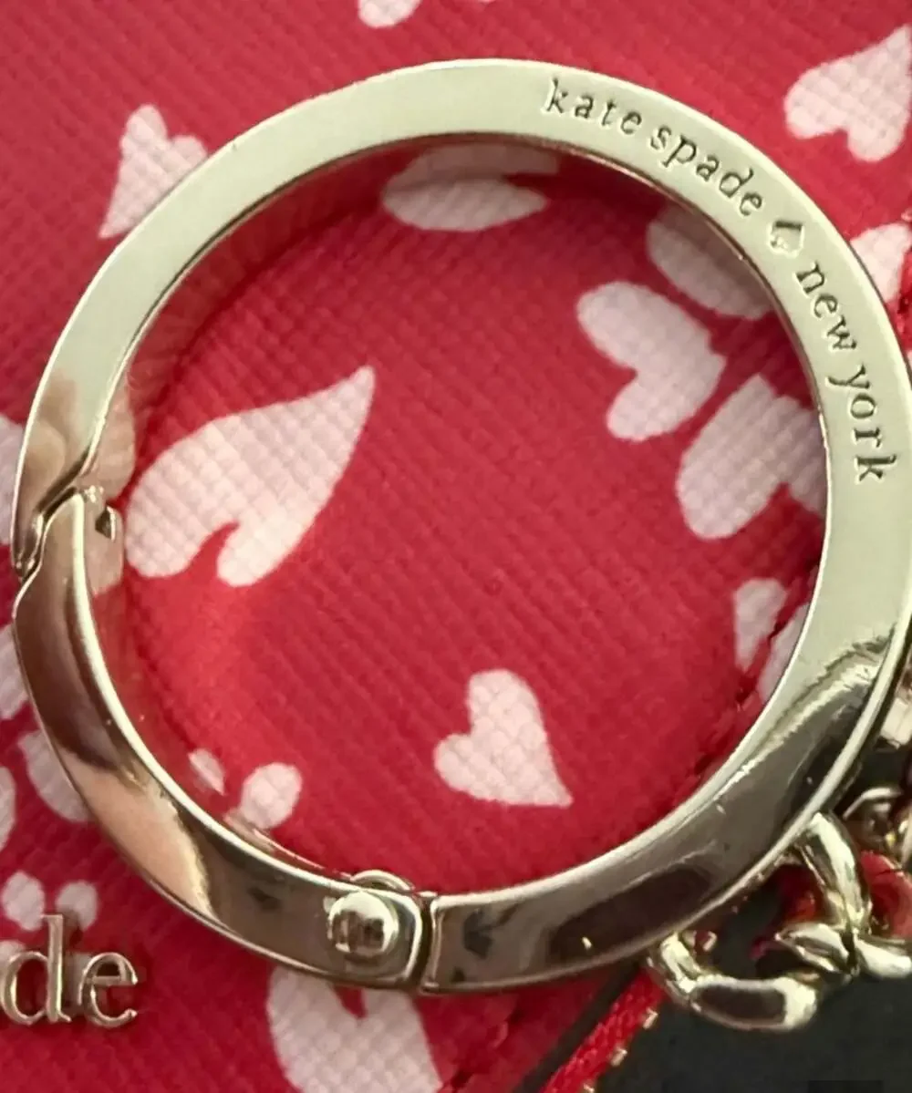 Kate Spade Staci Heart Printed Coin wallet, Key Fob, Bag Charm rare euc